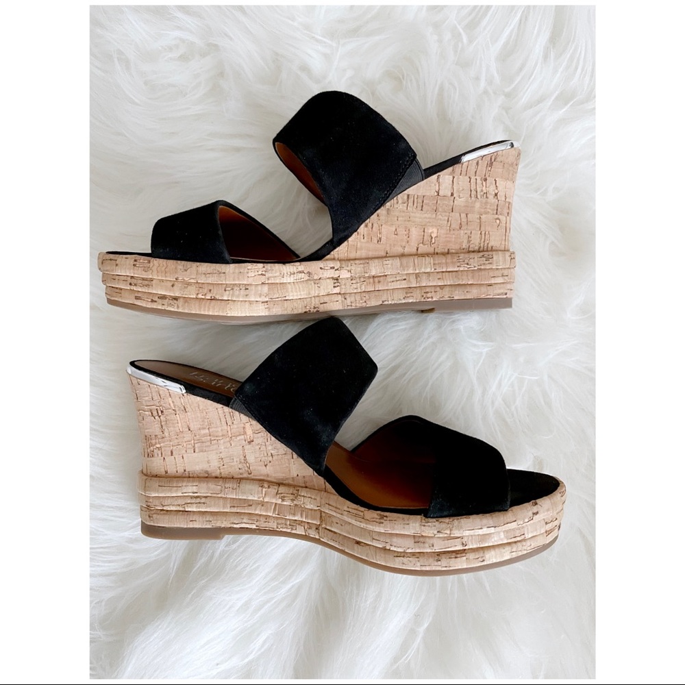 Black suede wedges